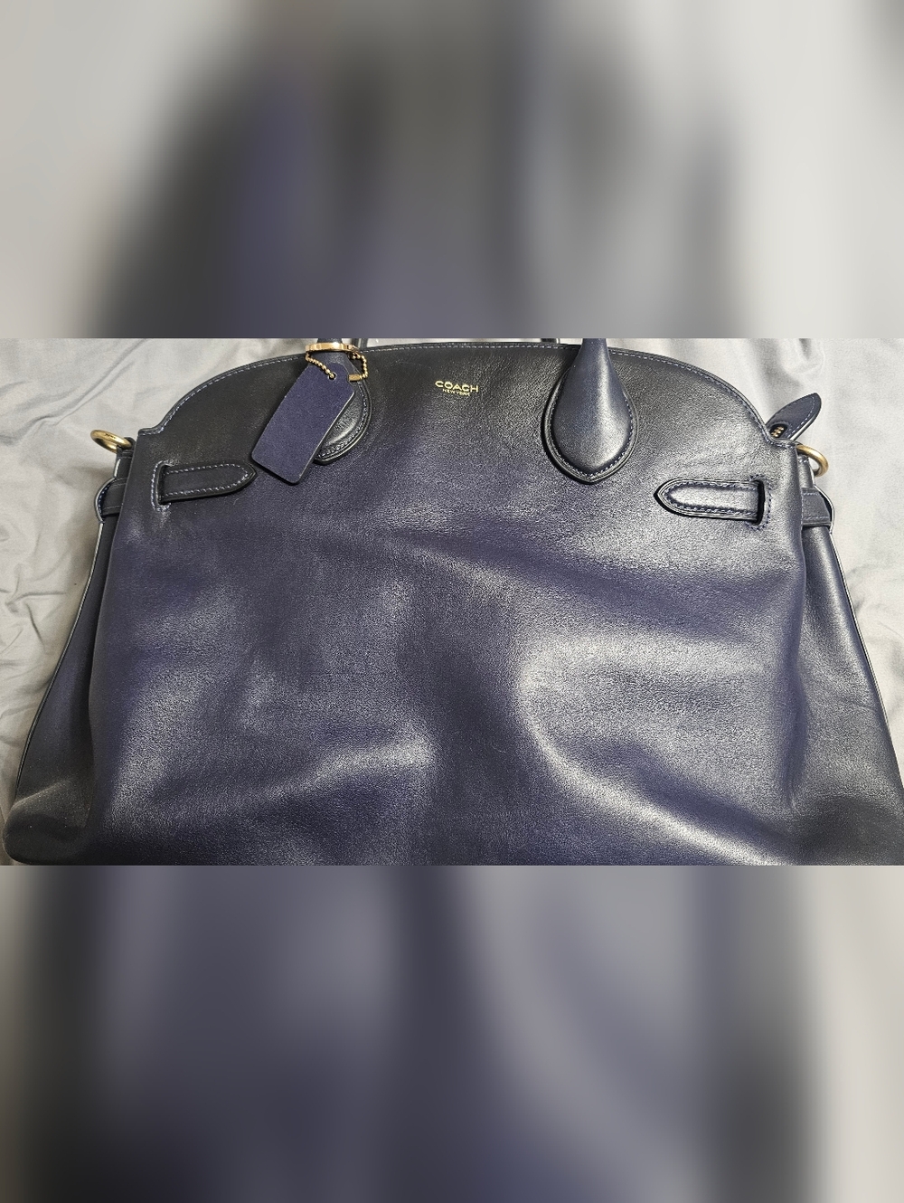 Coach NAVY Leather Satchel with Gold Chain and White/Blue Scarf Charm Empire 40 - Picture 3 of 8